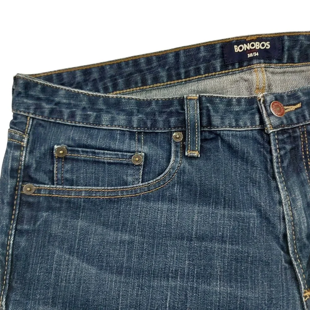 Bonobos Jeans Mens 38x32 Blue Slim Straight Durable Ringspun Denim Casual Work